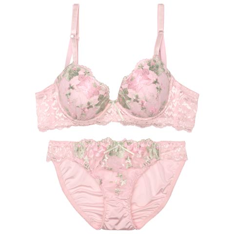 8/30再販!フェミニンロマンスブルーム育乳ブラジャー&フルバックショーツ[推し][人気](ピンク-A70/ショーツM)
