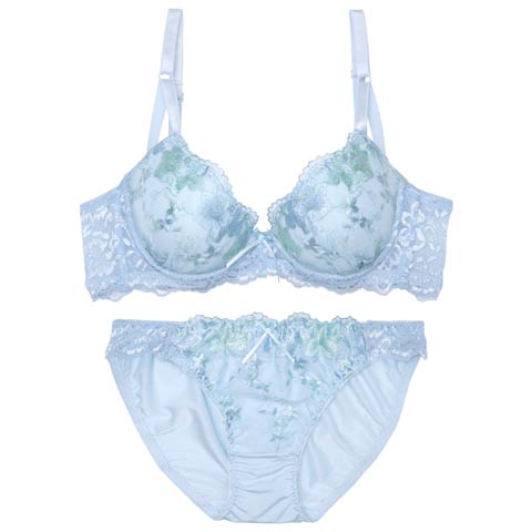8/30再販!フェミニンロマンスブルーム育乳ブラジャー&フルバックショーツ[推し][人気](ブルー-A70/ショーツM)