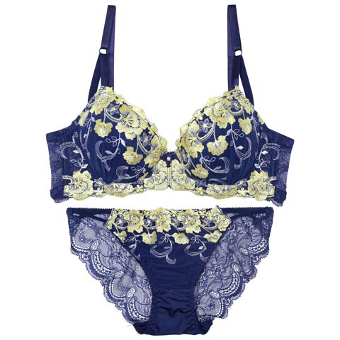 7/18新作!ミスティックビビットブルーム育乳脇高ブラジャー&バック透けフルバックショーツ[推し][人気](イエロー-A65/ショーツM)