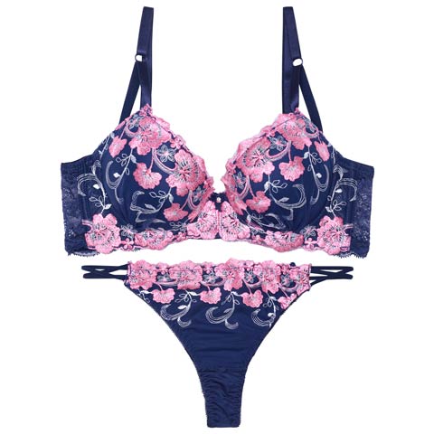 7/18新作!【Tバック】ミスティックビビットブルーム育乳ブラジャー&バック透けTバックショーツ[推し][人気](ピンク-A65/ショーツM)