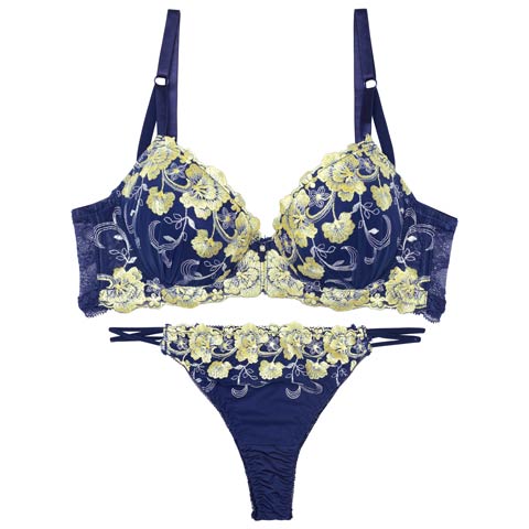 7/18新作!【Tバック】ミスティックビビットブルーム育乳ブラジャー&バック透けTバックショーツ[推し][人気](イエロー-A65/ショーツM)