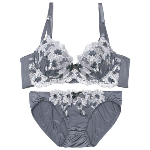 10/4再販!クラッシーロマンスフルール育乳ブラジャー&フルバックショーツ[推し][人気](グレー-A70/ショーツM)