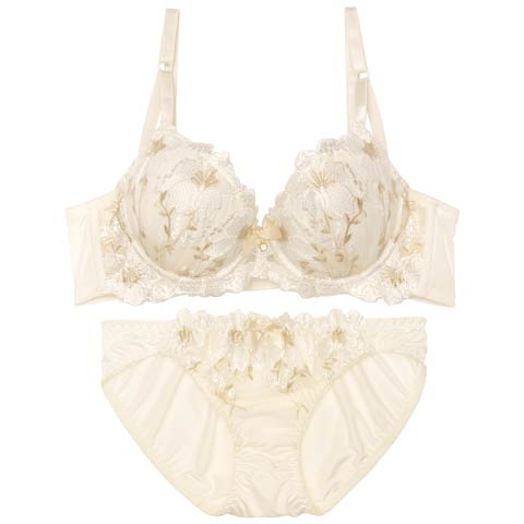 7/21新作!【EFサイズ】クラッシーロマンスフルール育乳ブラジャー&フルバックショーツ[推し](クリーム-E70/ショーツM)