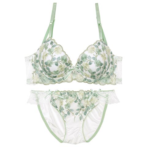 8/30再販!ミニョンフルールリボン育乳ブラジャー&フルバックショーツ[推し][人気](ホワイト-A70/ショーツM)