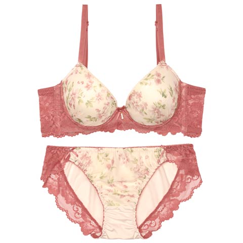 7/25新作!クラシック水彩フルーロン育乳脇高ブラジャー&フルバックショーツ[推し][人気](ピンク-A70/ショーツM)