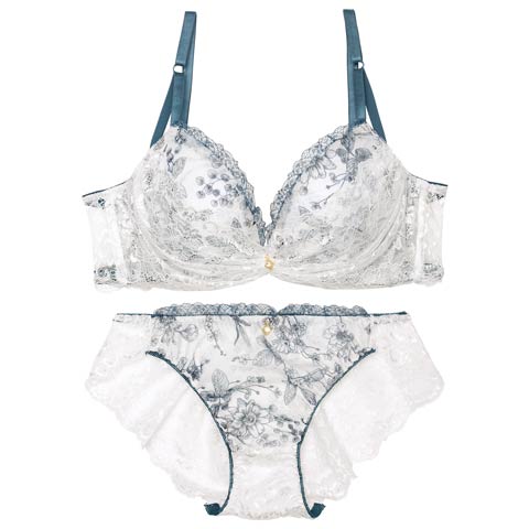 ブロッサムギャザーレース育乳脇高ブラジャー&バック透けフルバックショーツ[人気][推し](ホワイト-A65/ショーツM)