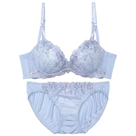 8/6新作!トゥインクルチャームフラワー育乳ブラジャー&フルバックショーツ[推し][人気](ブルー-A70/ショーツM)