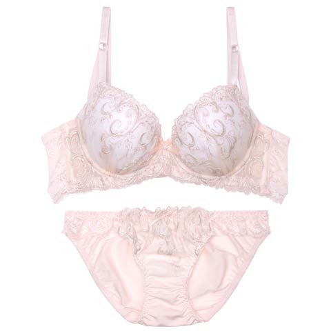 10/4再販!パステルガーリーアラベスク育乳ブラジャー&フルバックショーツ[推し][人気](ピンク-A70/ショーツM)