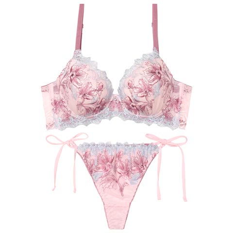 11/5新作!【EFサイズ】フェアリーアネモネブルーム育乳脇高ブラジャー&サイド紐バック透けTバックショーツ[推し](ピンク-E65/ショーツM)