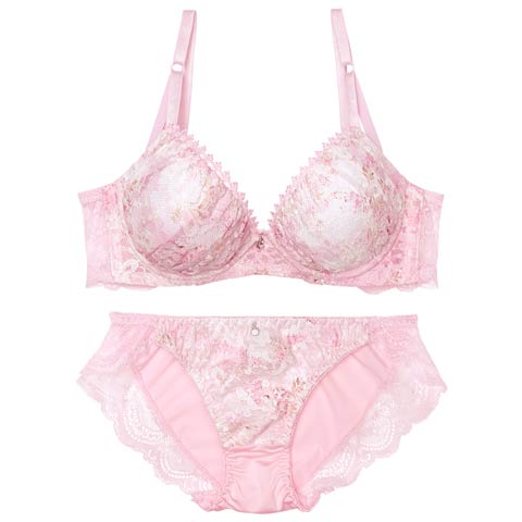 8/25新作!【EFサイズ】ミスティ水彩レーシィ育乳ブラジャー&フルバックショーツ[推し](ピンク-E70/ショーツM)