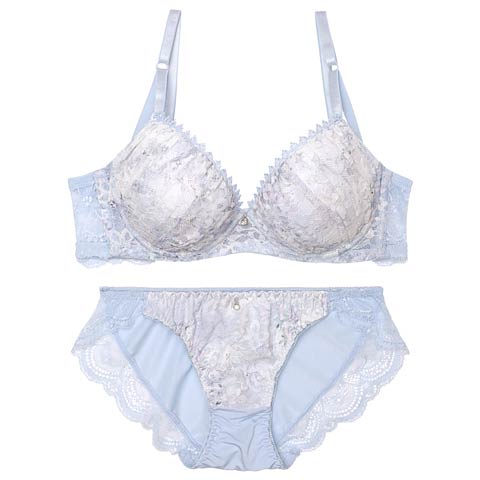 8/25新作!【EFサイズ】ミスティ水彩レーシィ育乳ブラジャー&フルバックショーツ[推し](ブルー-E70/ショーツM)