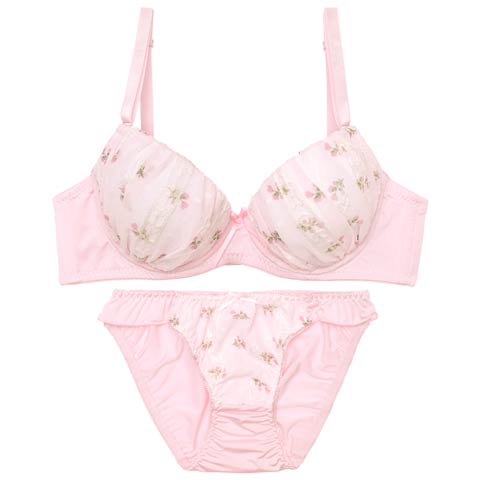 9/5新作!パステルプチフラワーブラジャー&フルバックショーツ　[推し][人気](ピンク-A70/ショーツM)