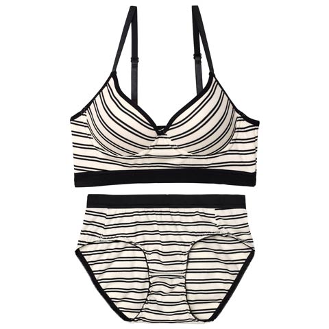 9/3新作!【ノンワイヤー】ストレッチリブボーダーブラジャー&フルバックショーツ[推し][人気](ホワイト-M)