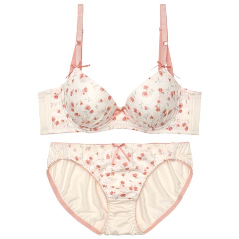 10/7再販!チャーミングフルールリボン育乳ブラジャー&フルバックショーツ[推し][人気](ピンク-A70/ショーツM)