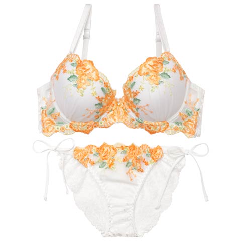 11/7新作!【三上悠亜着用】フローラブルームガーデンブラジャー&サイド紐バック透けフルバックショーツ[推し][人気](ホワイト-A65/ショーツM)