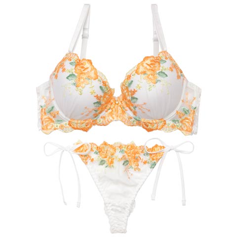 11/7新作!【Tバック】【三上悠亜着用】フローラブルームガーデンブラジャー&サイド紐バック透けTバックショーツ[推し][人気](ホワイト-A65/ショーツM)