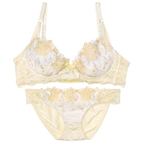 9/8新作!ロマンティックブロッサム育乳ブラジャー&フルバックショーツ[推し][人気](イエロー-A70/ショーツM)