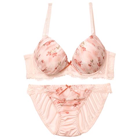 11/15再販!スウィートガーデンレース育乳ブラジャー&フルバックショーツ[推し][人気](ピンク-A70/ショーツM)