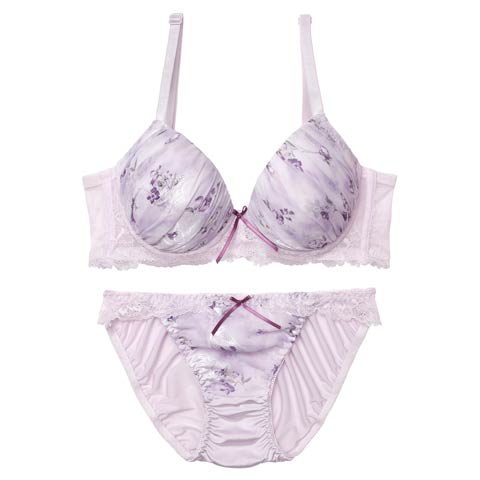 11/15再販!スウィートガーデンレース育乳ブラジャー&フルバックショーツ[推し][人気](ラベンダー-A70/ショーツM)