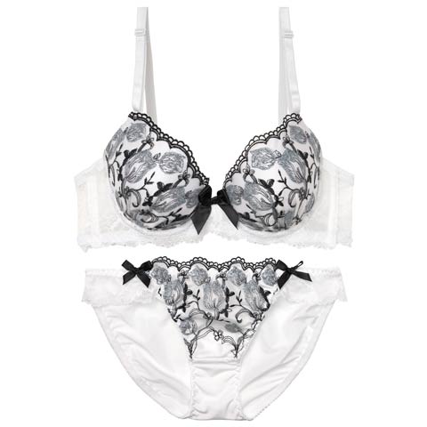 11/8再販!10/28再販!ラグジュアリーリボンチューリップブラジャー&フルバックショーツ[推し][人気](ホワイト-A65/ショーツM)