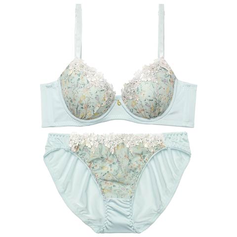 10/28再販!アンティークレトロブルーム育乳ブラジャー&フルバックショーツ[推し][人気](ミント-A70/ショーツM)