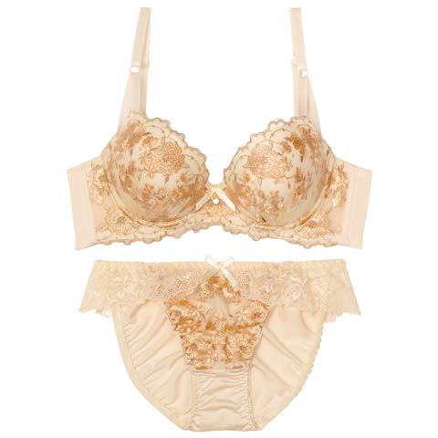 11/8再販!メルティピオニーエンブロイダリー育乳ブラジャー&フルバックショーツ[推し][人気](オレンジ-A70/ショーツM)