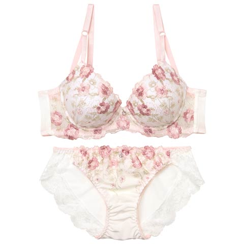 9/26新作!【EFサイズ】メロウフラワーブロッサム育乳ブラジャー&フルバックショーツ[推し](ピンク-E70/ショーツM)
