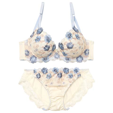 9/26新作!【EFサイズ】メロウフラワーブロッサム育乳ブラジャー&フルバックショーツ[推し](ブルー-E70/ショーツM)