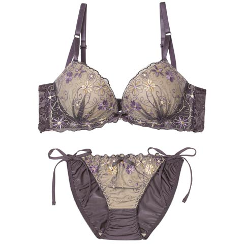 1/9新作!ダスティシアーフルール育乳脇高ブラジャー&サイド紐フルバックショーツ[推し][人気](ディープパープル-A65/ショーツM)