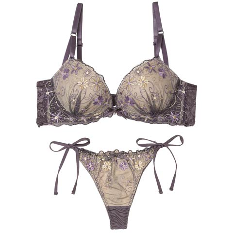 1/9新作!【Tバック】ダスティシアーフルール育乳脇高ブラジャー&サイド紐Tバックショーツ[推し][人気](ディープパープル-A65/ショーツM)