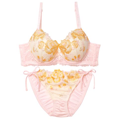 10/8新作!【EFサイズ】フェミニンパステルピオニブラジャー&サイド紐フルバックショーツ[推し](ピンク-E70/ショーツM)