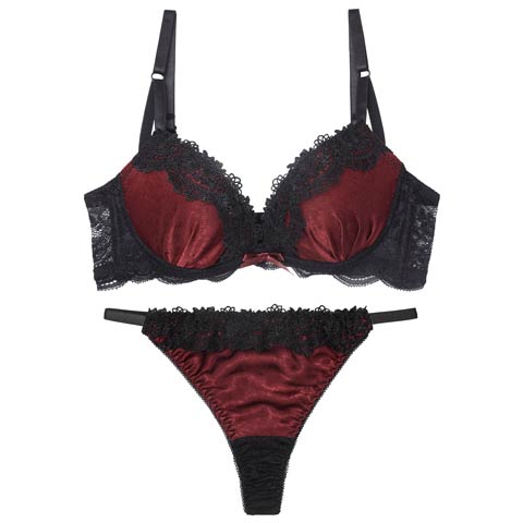 11/28新作!【Tバック】シックサテンレーシィ育乳脇高ブラジャー&バック透けTバックショーツ[推し][人気](ワインレッド-A65/ショーツM)