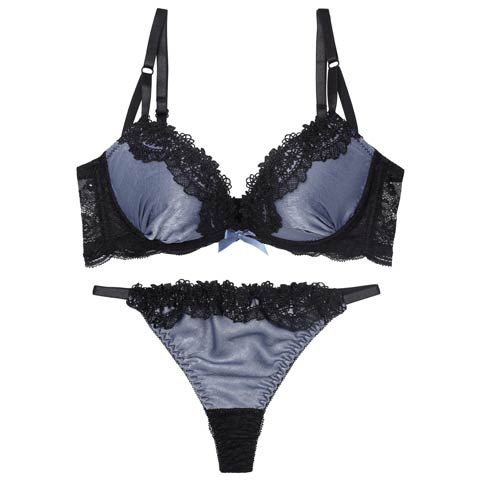 11/28新作!【Tバック】シックサテンレーシィ育乳脇高ブラジャー&バック透けTバックショーツ[推し][人気](ブルー-A65/ショーツM)