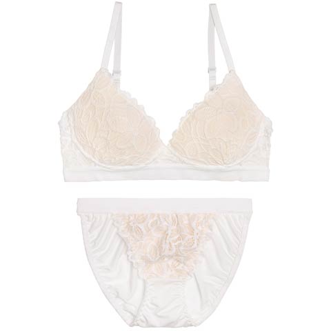 11/17新作!【ノンワイヤー】ノルディックフラワーレースブラジャー&フルバックショーツ[推し][人気](ホワイト-M)