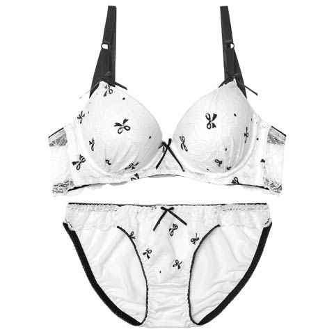 11/3新作!スウィートリボンレーシィ育乳ブラジャー&フルバックショーツ[推し][人気](ホワイト-A70/ショーツM)