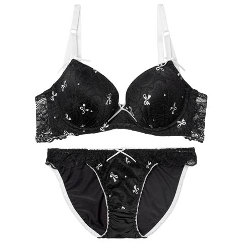 11/3新作!スウィートリボンレーシィ育乳ブラジャー&フルバックショーツ[推し][人気](ブラック-A70/ショーツM)