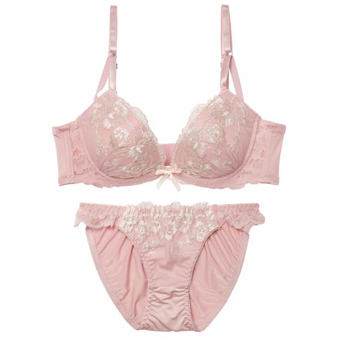 11/7新作!ダスティフローラルレース育乳ブラジャー&フルバックショーツ[推し][人気](ピンク-A70/ショーツM)
