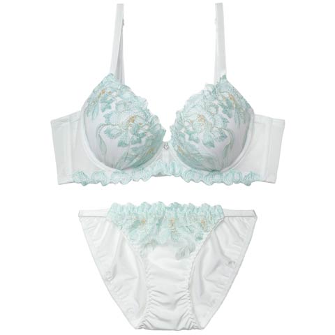 12/17新作!ブルームフラワーエンブロイダリー育乳脇高ブラジャー＆フルバックショーツ[推し][人気](ホワイト-A70/ショーツM)