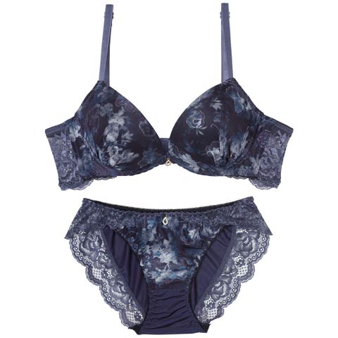 10/31新作!ニュアンスフラワーミスト育乳脇高ブラジャー&フルバックショーツ[推し][人気](ネイビー-A70/ショーツM)