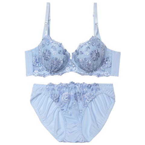 11/10新作!スウィートブロッサムパール育乳脇高ブラジャー&フルバックショーツ[推し][人気](ブルー-A70/ショーツM)