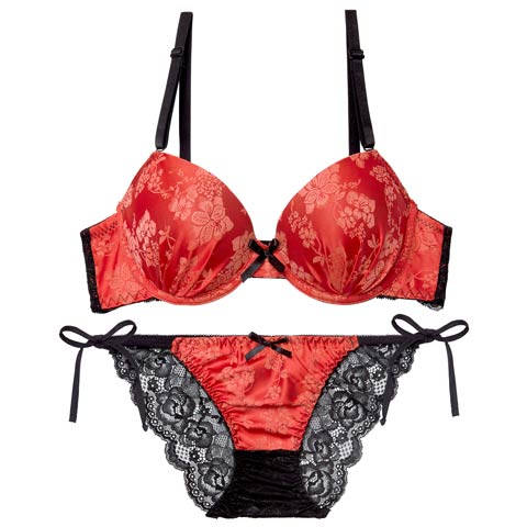 12/5新作!【かとゆり着用】ビビットヴィンテージボタニカルブラジャー&サイド紐バック透けフルバックショーツ[推し][人気](レッド-A65/ショーツM)