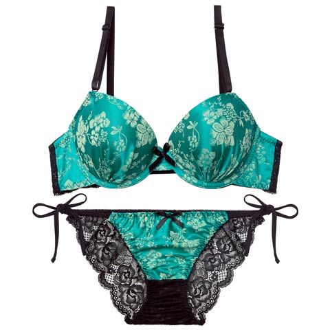 12/5新作!【かとゆり着用】ビビットヴィンテージボタニカルブラジャー&サイド紐バック透けフルバックショーツ[推し][人気](グリーン-A65/ショーツM)