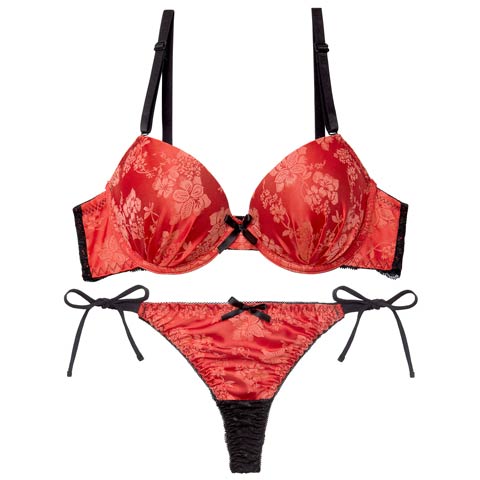 12/5新作!【Tバック】【かとゆり着用】ビビットヴィンテージボタニカルブラジャー&サイド紐バック透けTバックショーツ[推し][人気](レッド-A65/ショーツM)