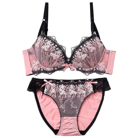 10/23再販!パステルシャドウフラワー育乳ブラジャー&フルバックショーツ[推し][人気](ピンク-A65/ショーツM)