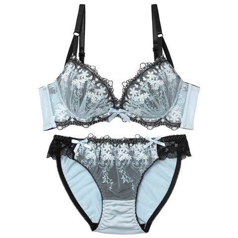 10/23再販!パステルシャドウフラワー育乳ブラジャー&フルバックショーツ[推し][人気](サックス-A65/ショーツM)