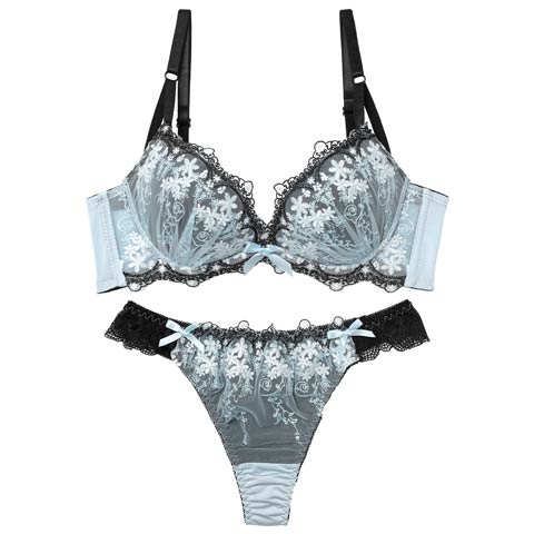 10/23再販!【Tバック】パステルシャドウフラワー育乳脇高ブラジャー&Tバックショーツ[推し][人気](サックス-A65/ショーツM)