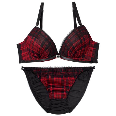 10/10新作!クラシカルガーリーチェックブラジャー&フルバックショーツ[推し][人気](レッド×ブラック-A65/ショーツM)