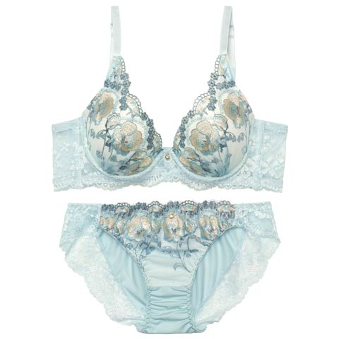 11/8再販!フェミニンレースフローラル育乳ブラジャー&フルバックショーツ[推し][人気](グリーン-A70/ショーツM)