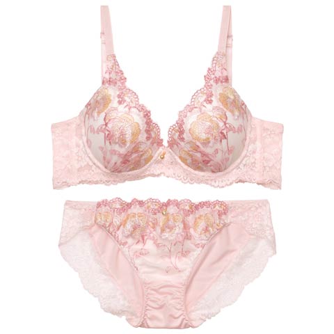 10/10新作!【EFサイズ】フェミニンレースフローラル育乳ブラジャー&フルバックショーツ[推し](ピンク-E70/ショーツM)
