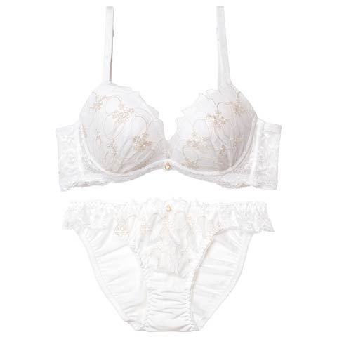 10/24新作!【EFサイズ】ノーブルシアーブロッサム育乳ブラジャー&フルバックショーツ [推し](ホワイト-E70/ショーツM)
